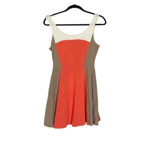 Express Colorblock Skater Dress Salmon Tan and Cream Size Medium Y2K Babydoll